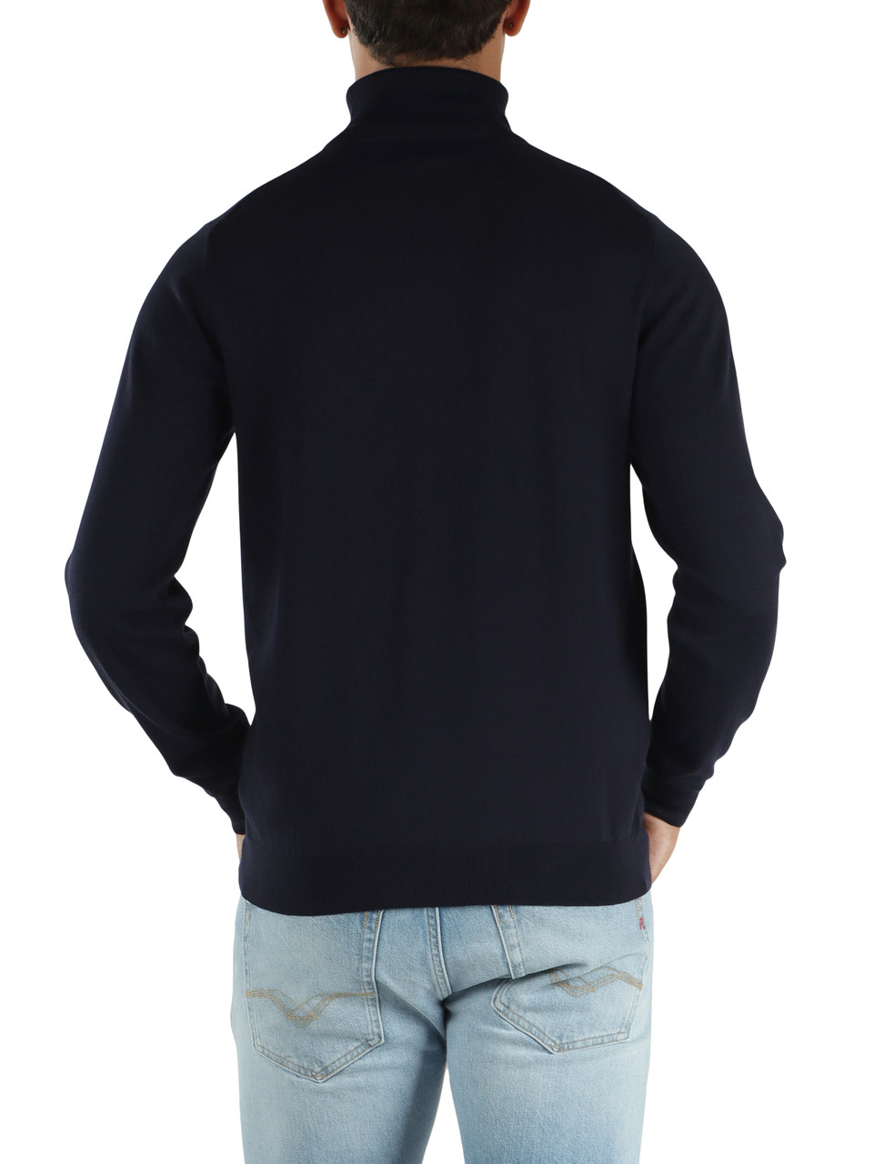 BLU SCURO | Maglia collo alto in lana merino e cotone
