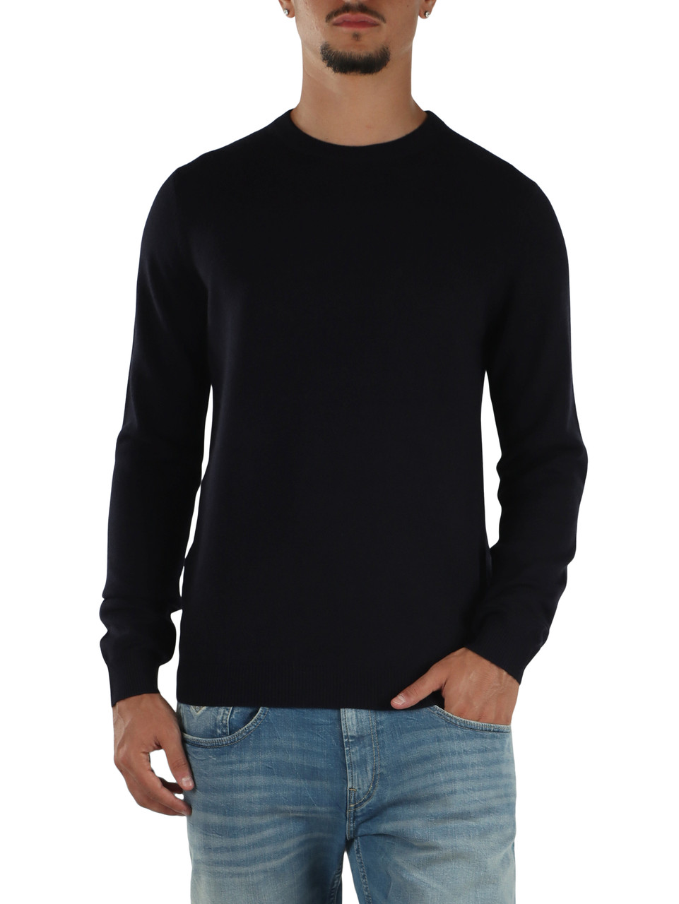 BLU SCURO | Maglia girocollo in lana merino e cashmere
