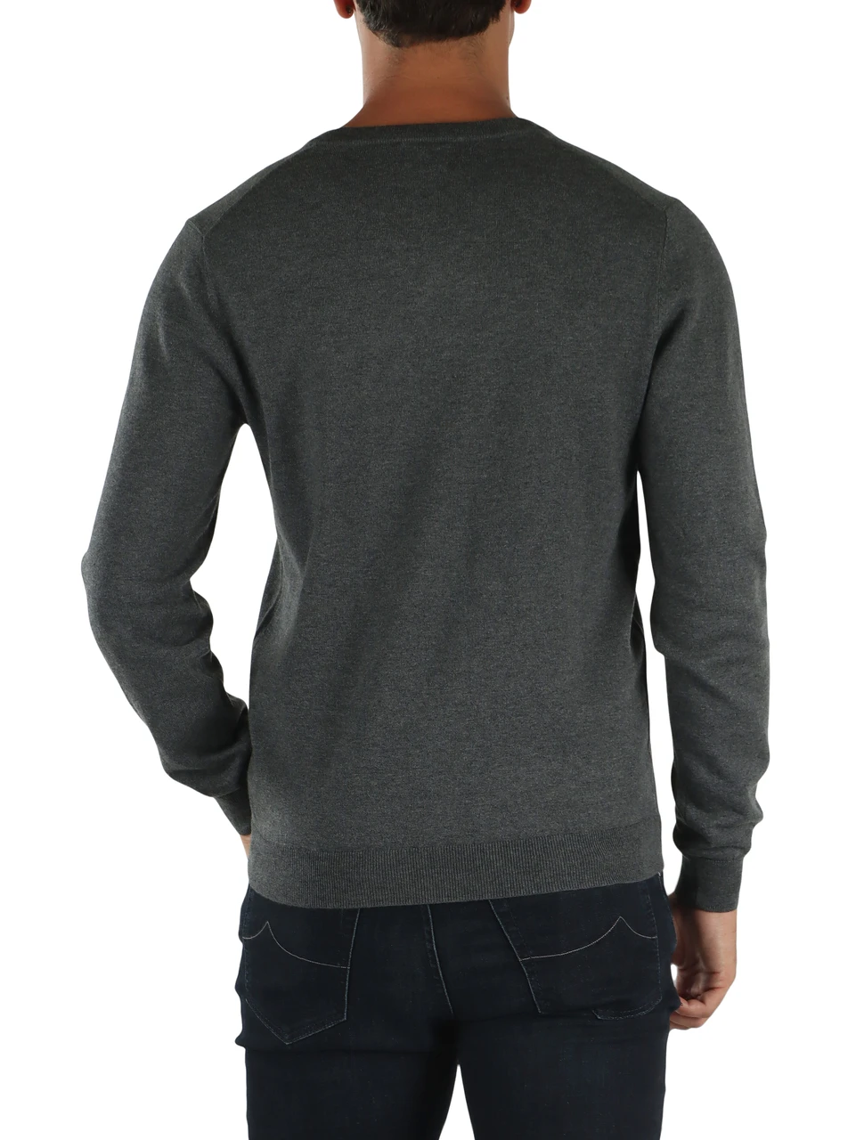 GRIGIO SCURO | Maglia collo a V in lana merino e cotone