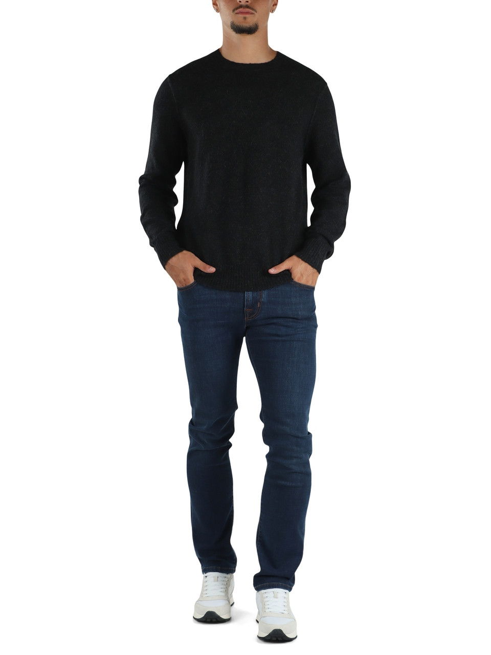NERO | Maglia girocollo in misto lana merino e alpaca