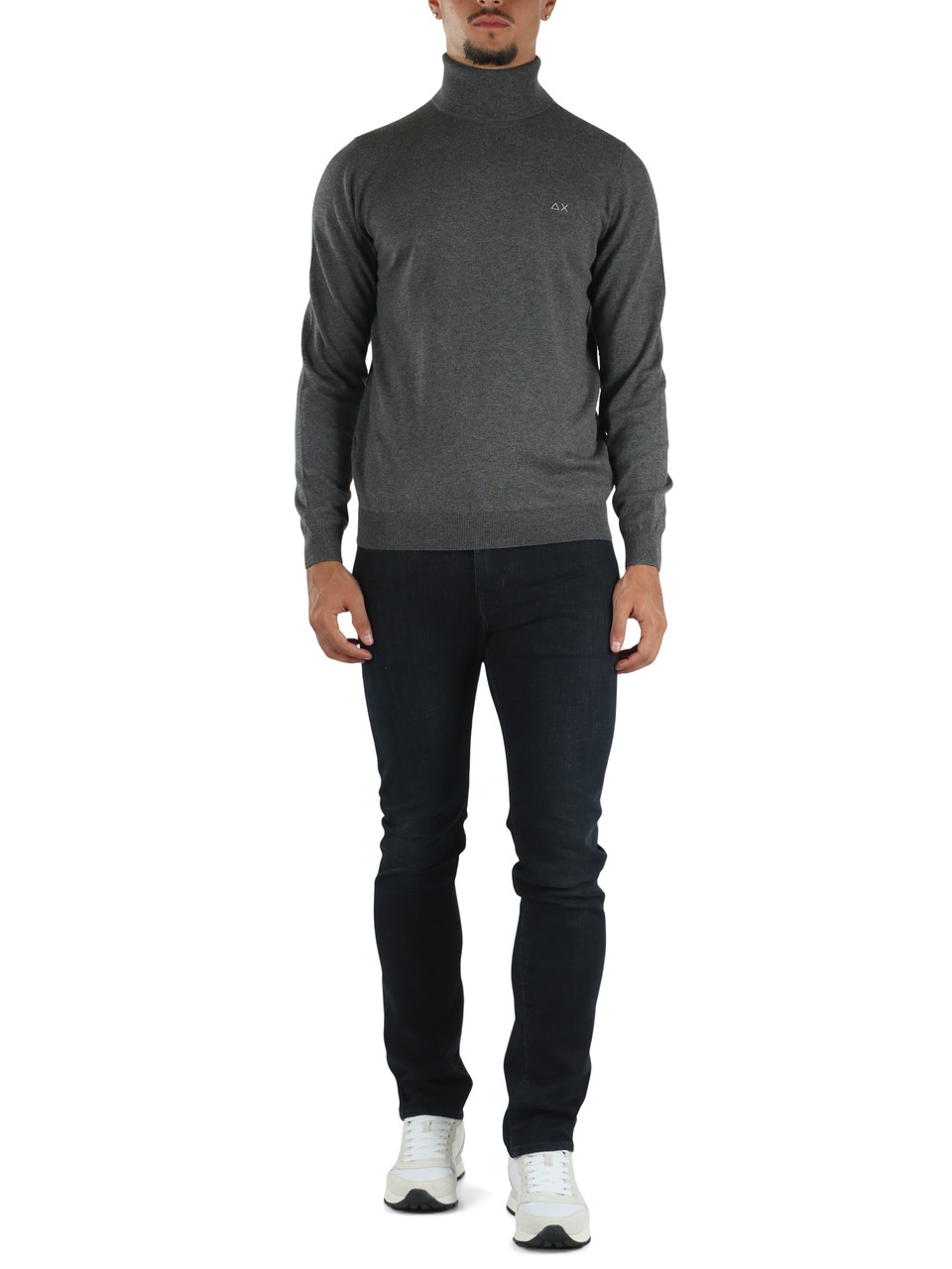 GRIGIO SCURO | Maglia collo alto in lana merino e cotone