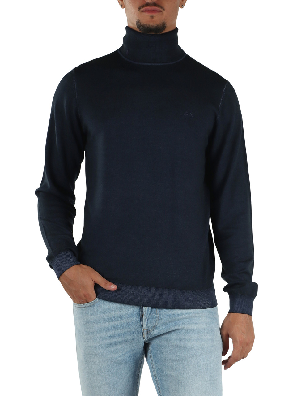 BLU | Maglia collo alto in lana merino effetto vintage