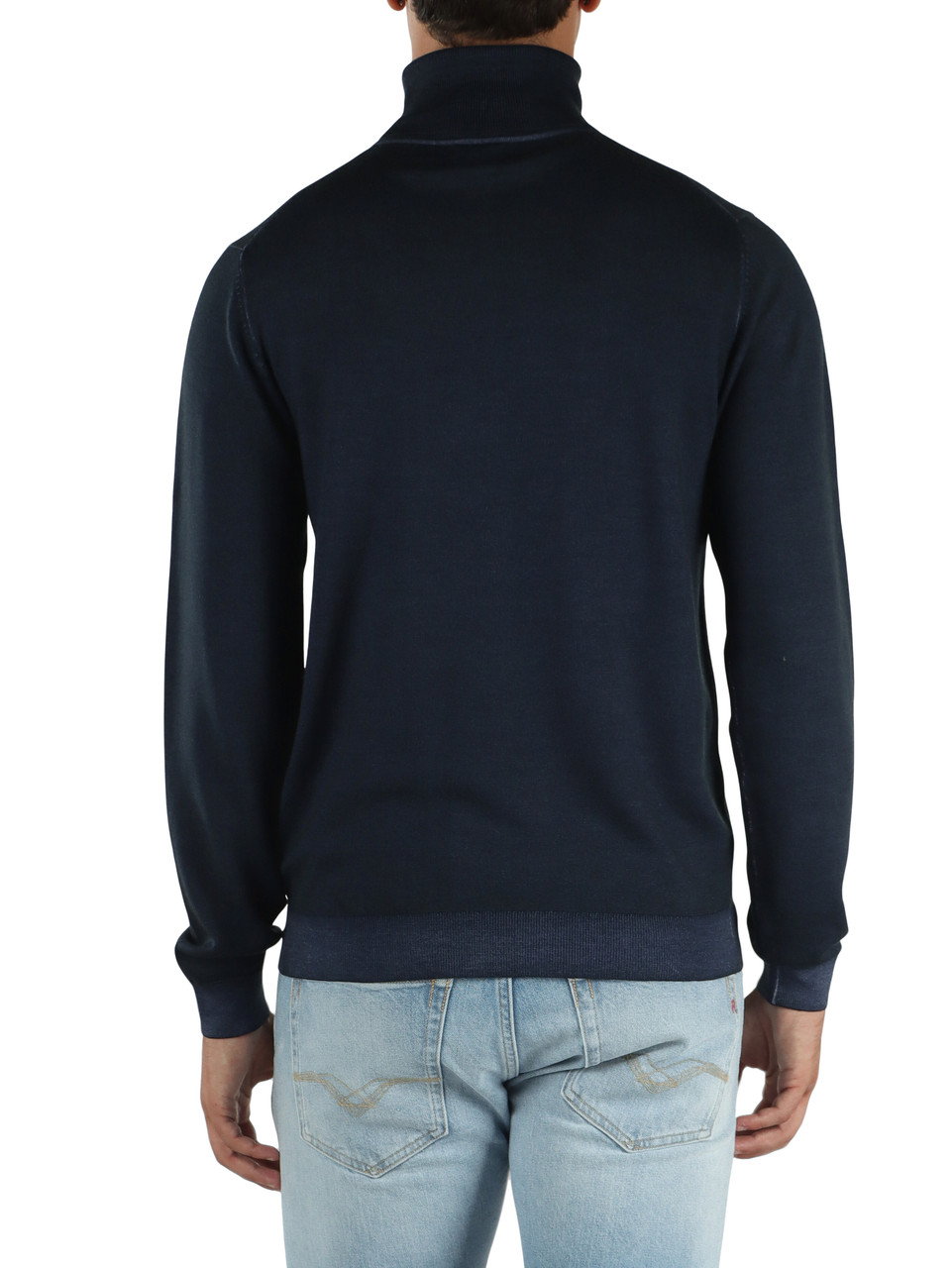 BLU | Maglia collo alto in lana merino effetto vintage