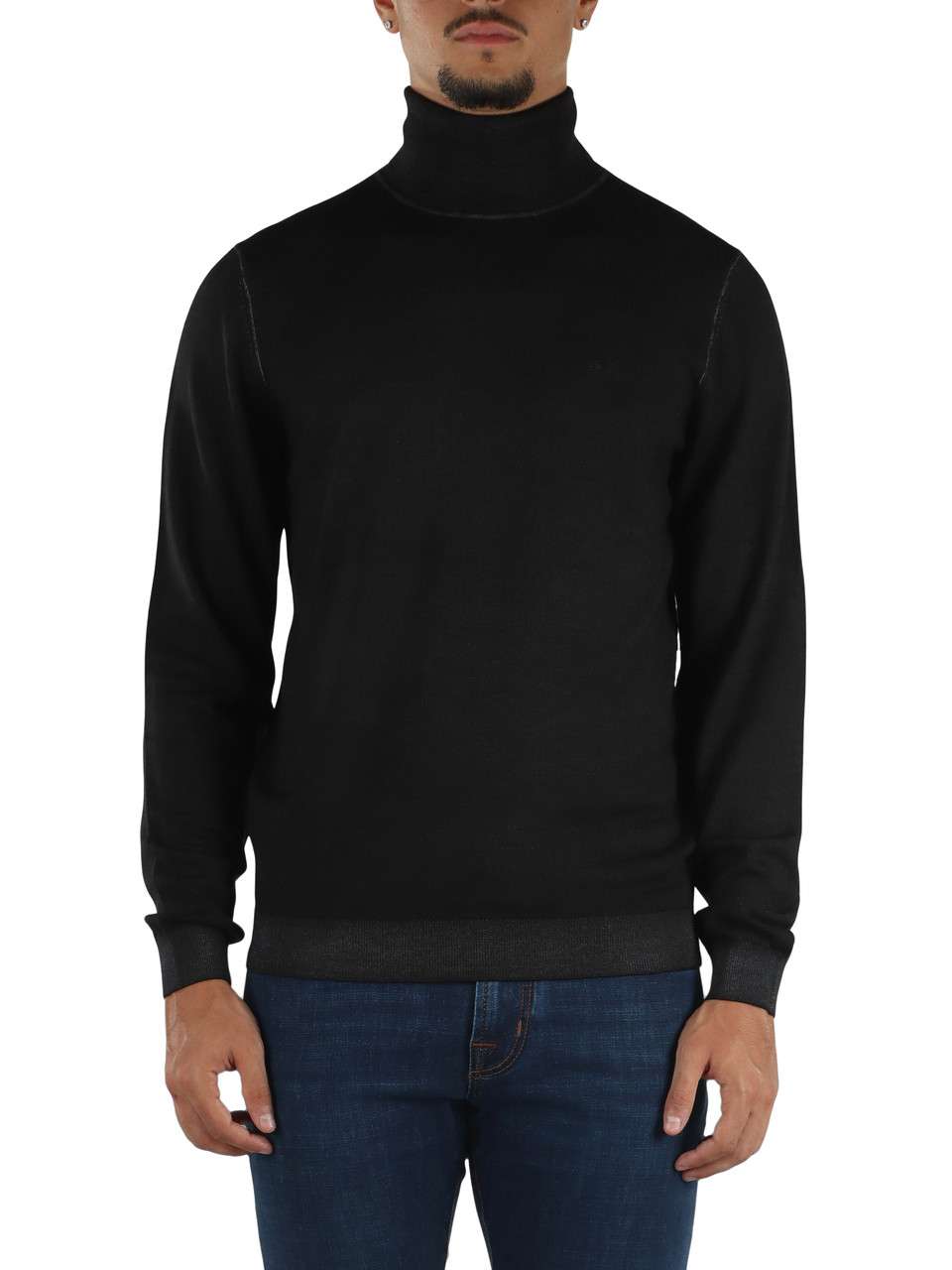 NERO | Maglia collo alto in lana merino effetto vintage
