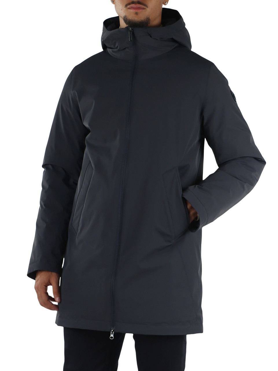 BLU SCURO | Piumino tre quarti in tessuto stretch impermeabile DURABILITY