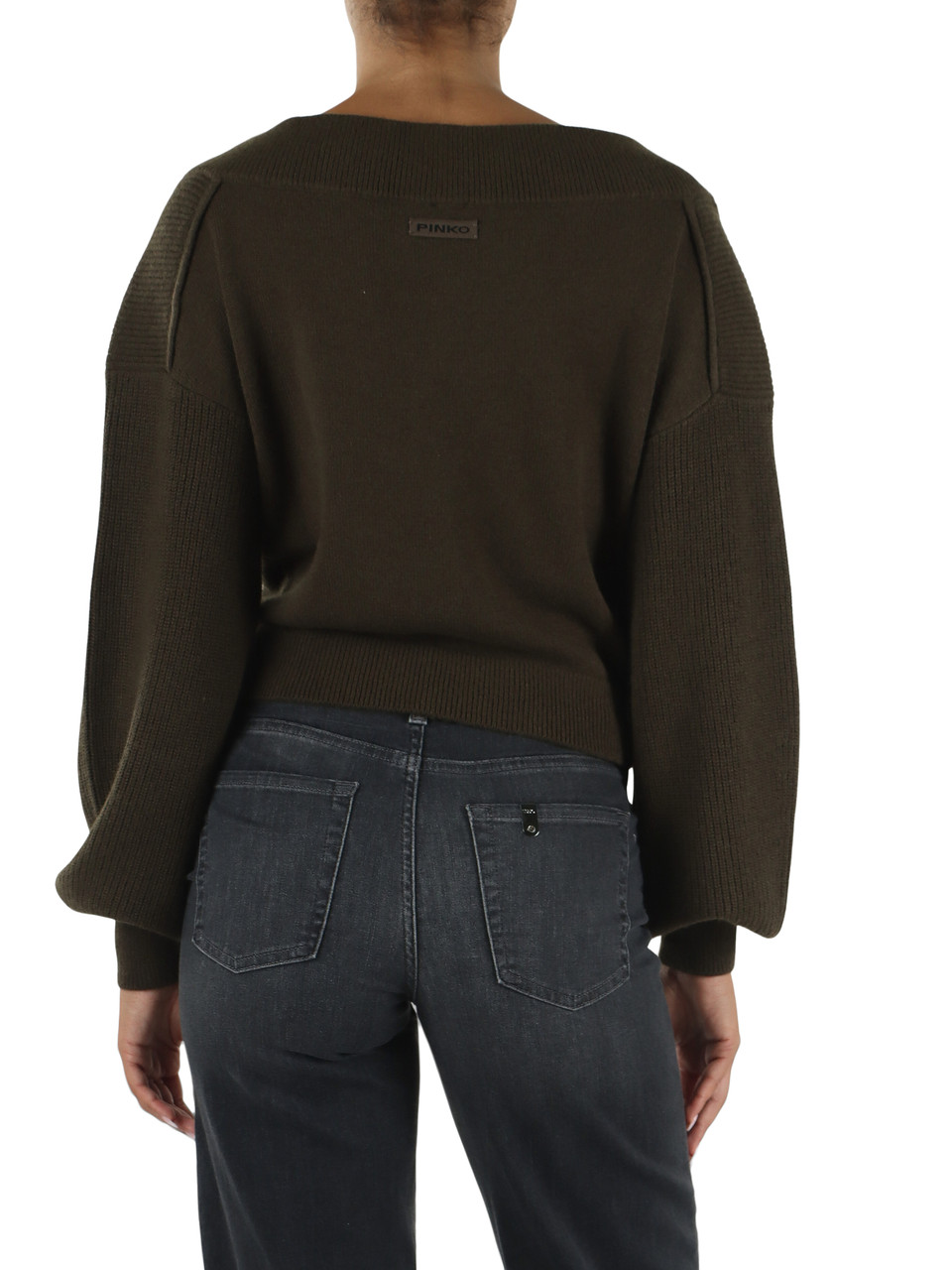 VERDE MILITARE | Maglia collo a V cropped in lana RINGHIO