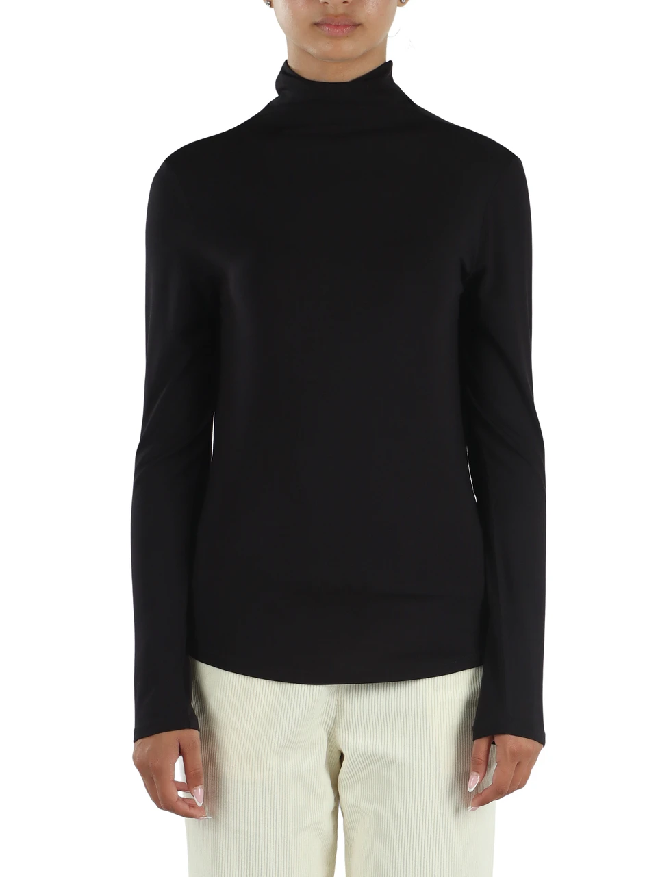 NERO | T-shirt in modal con manica lunga e collo alto