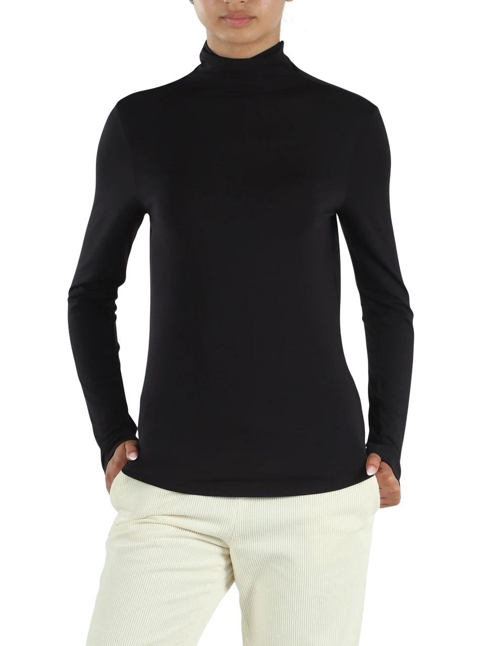 NERO | T-shirt in modal con manica lunga e collo alto