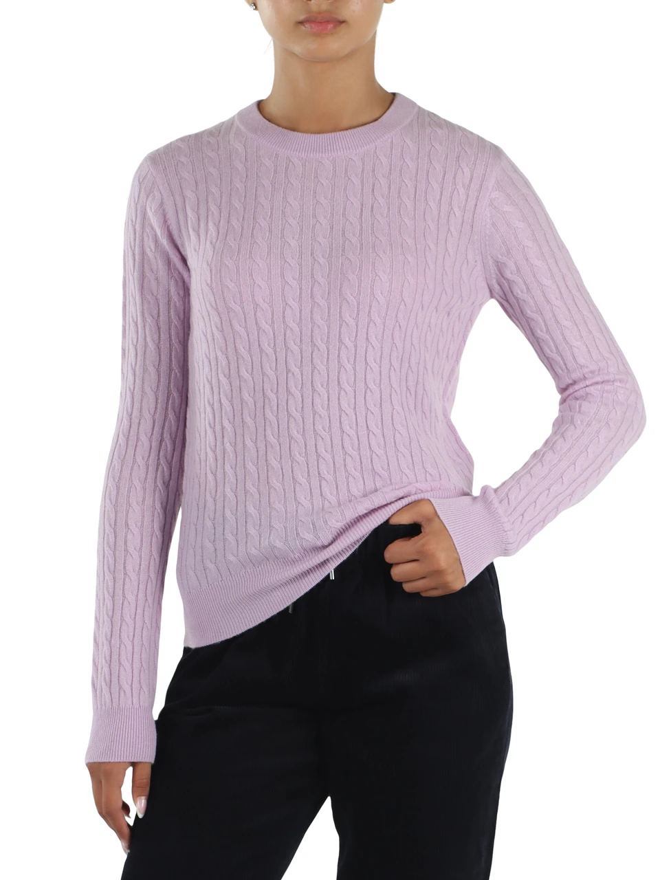 VIOLA CHIARO | Maglia girocollo a trecce in lana merino e cashmere