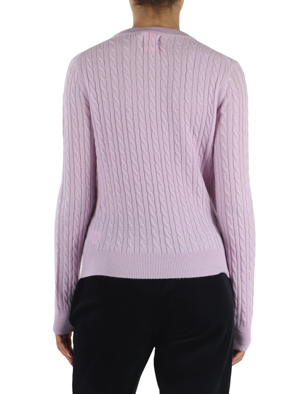VIOLA CHIARO | Maglia girocollo a trecce in lana merino e cashmere
