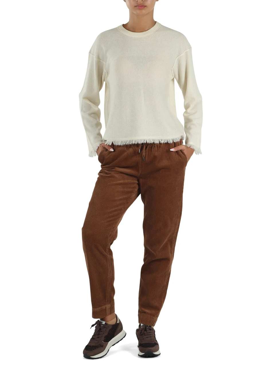 PANNA | Maglia in lana merino e cashmere con polsi e fondo sfrangiati