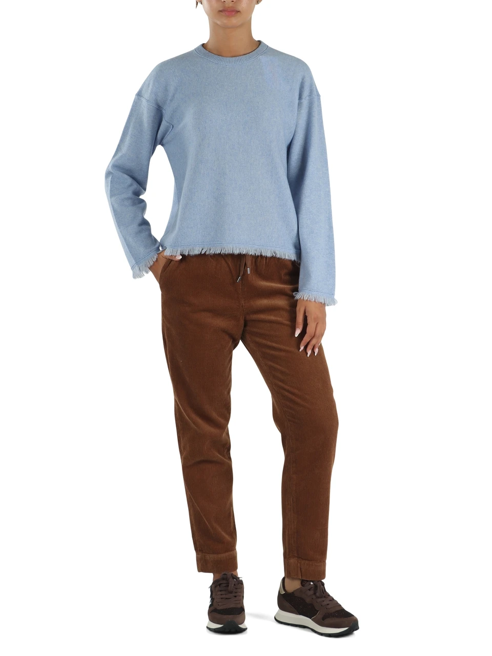 AZZURRO | Maglia in lana merino e cashmere con polsi e fondo sfrangiati