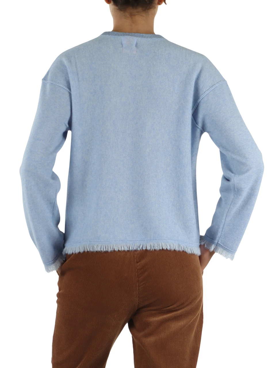 AZZURRO | Maglia in lana merino e cashmere con polsi e fondo sfrangiati