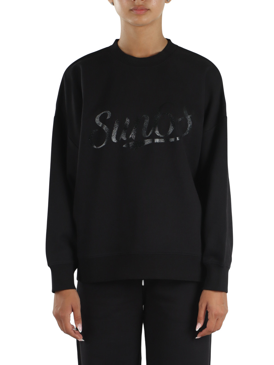 NERO | Felpa girocollo in misto cotone con scritta logo