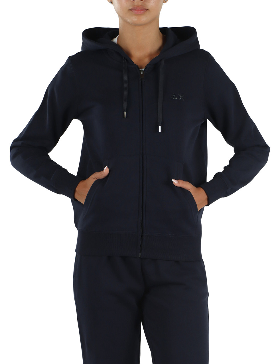 BLU SCURO | Felpa in misto cotone con zip e cappuccio