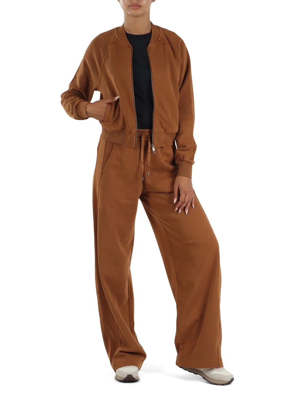 MARRONE CHIARO | Felpa con zip in cotone garzato