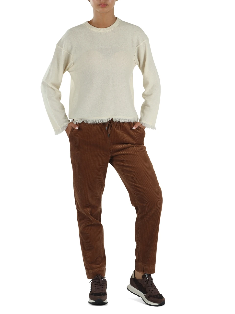 MARRONE | Pantaloni con coulisse in velluto a costine