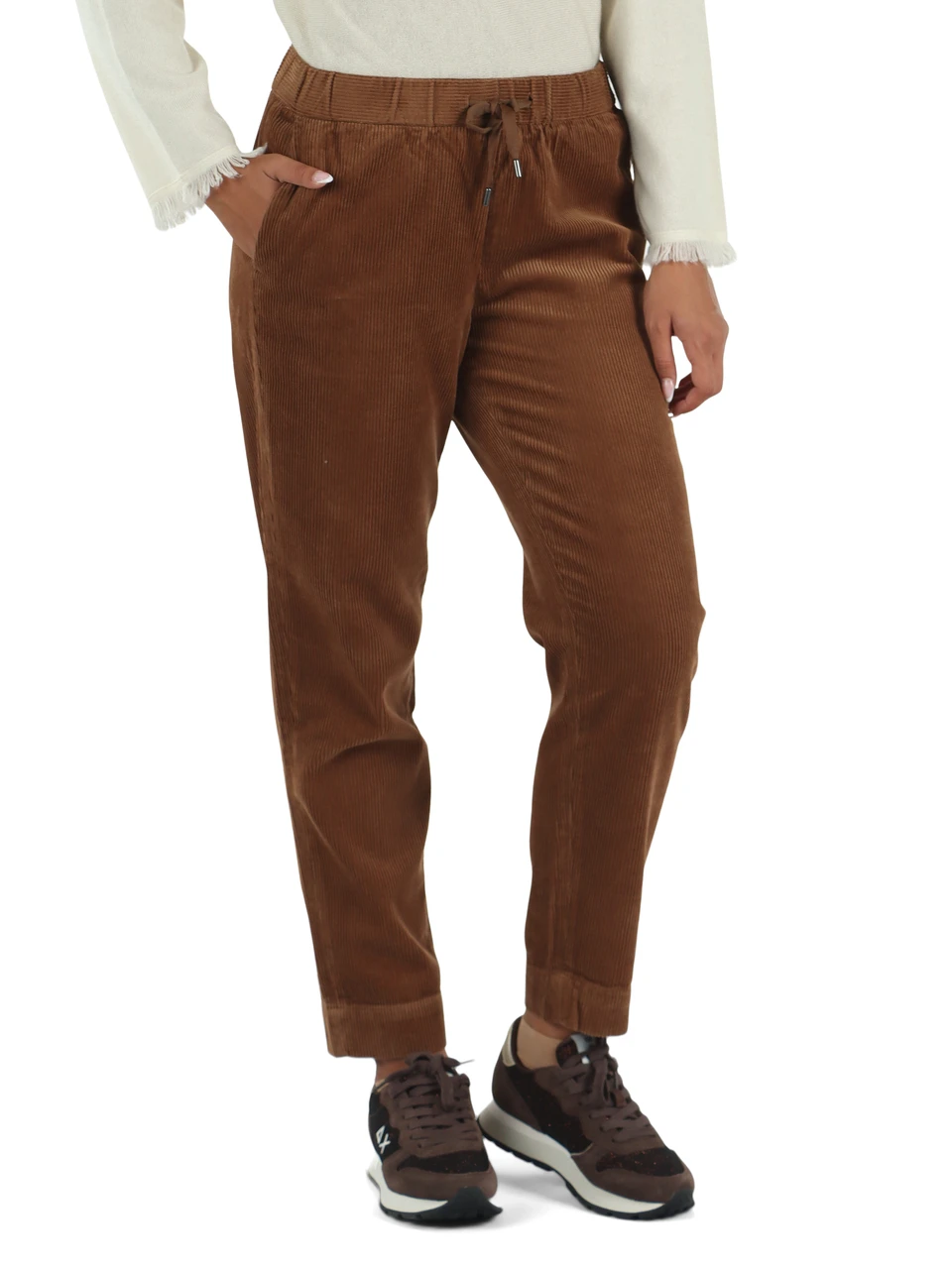 MARRONE | Pantaloni con coulisse in velluto a costine