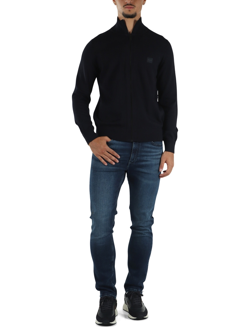 BLU SCURO | Cardigan con zip in cotone e cashmere