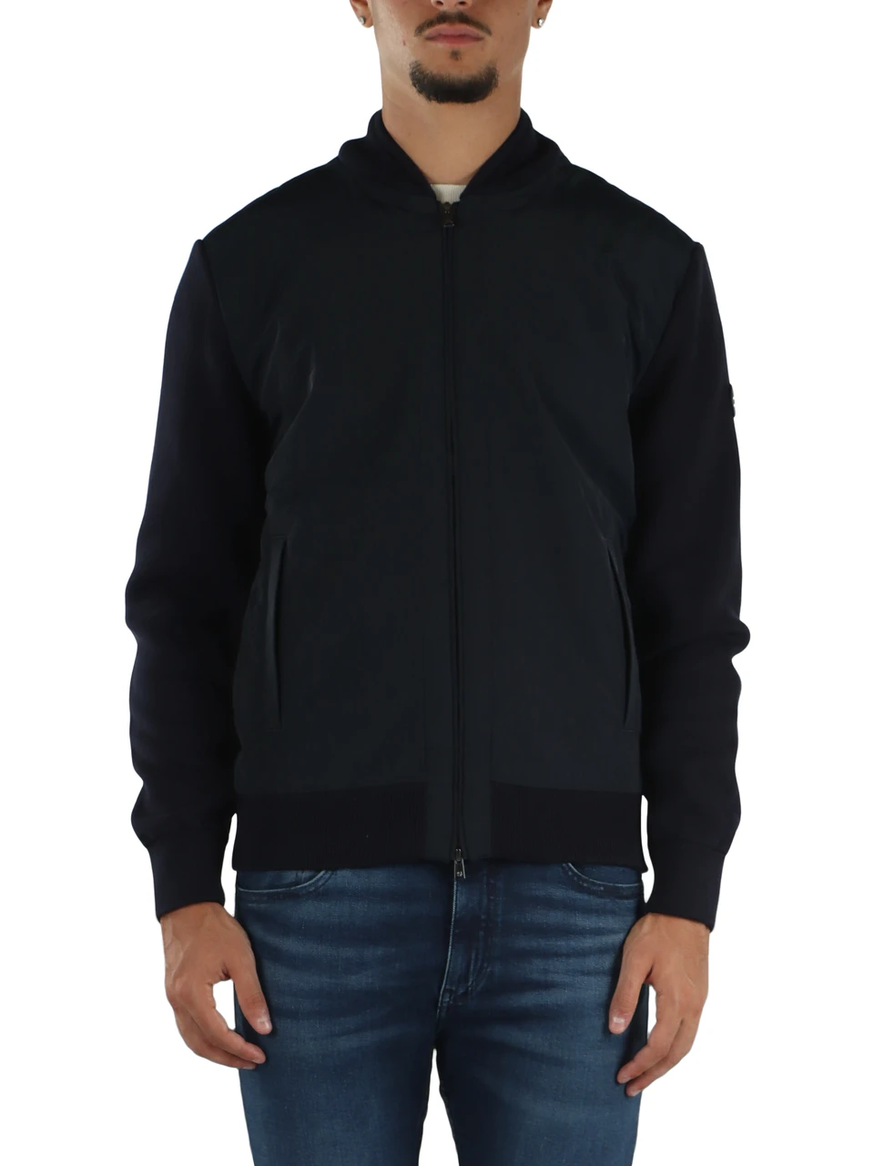 BLU SCURO | Cardigan con zip e pannelli a contrasto