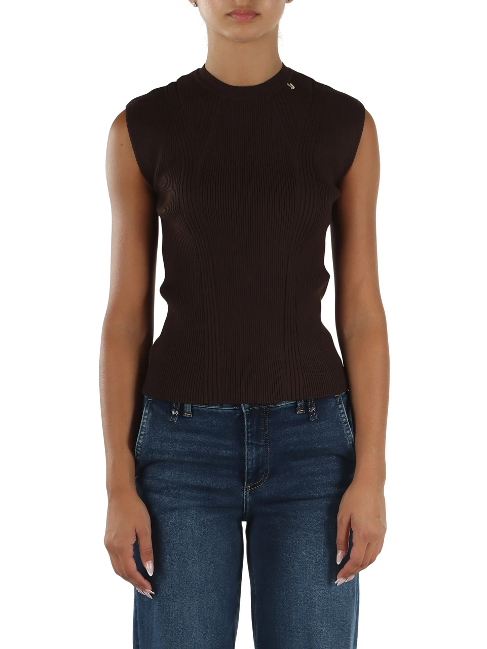 MARRONE | Top in maglia di misto viscosa