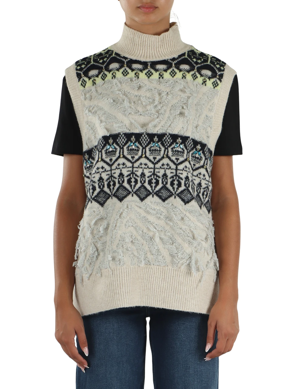 PANNA | Gilet in misto lana con pietre applicate