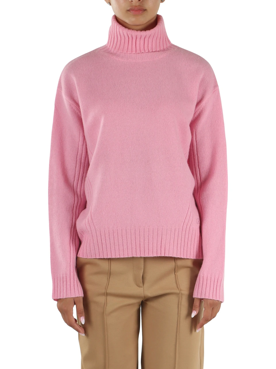 ROSA | Maglia collo alto in lana con logo in strass