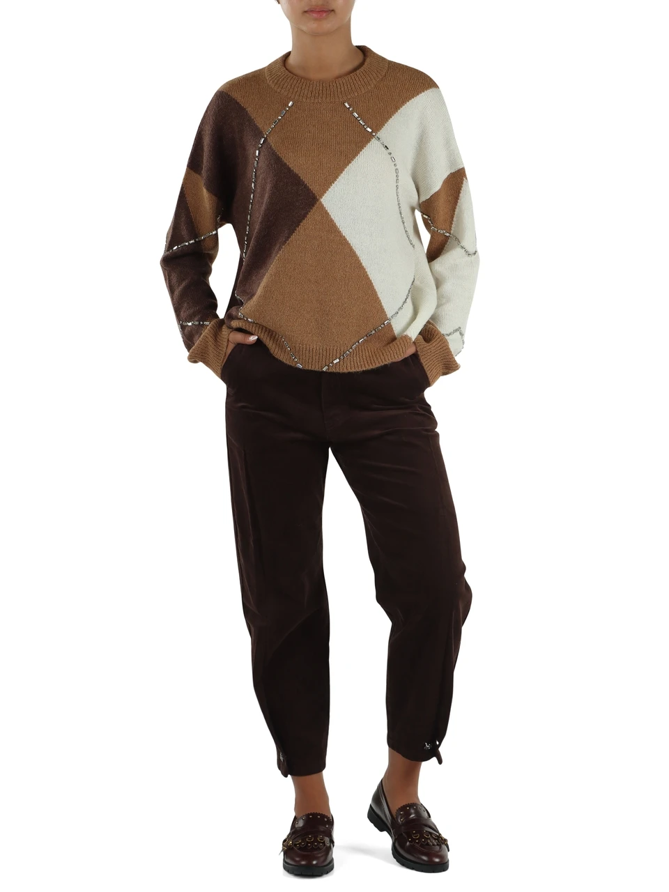 BEIGE | Maglia in misto lana e alpaca con pietre applicate