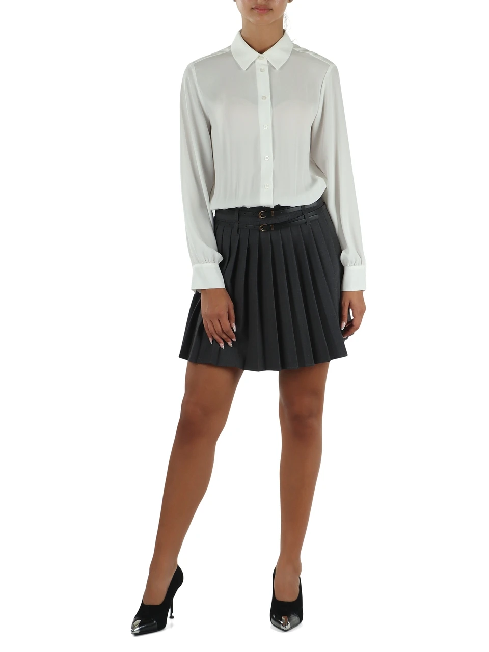BIANCO | Vestito corto combinato con gonna a pieghe