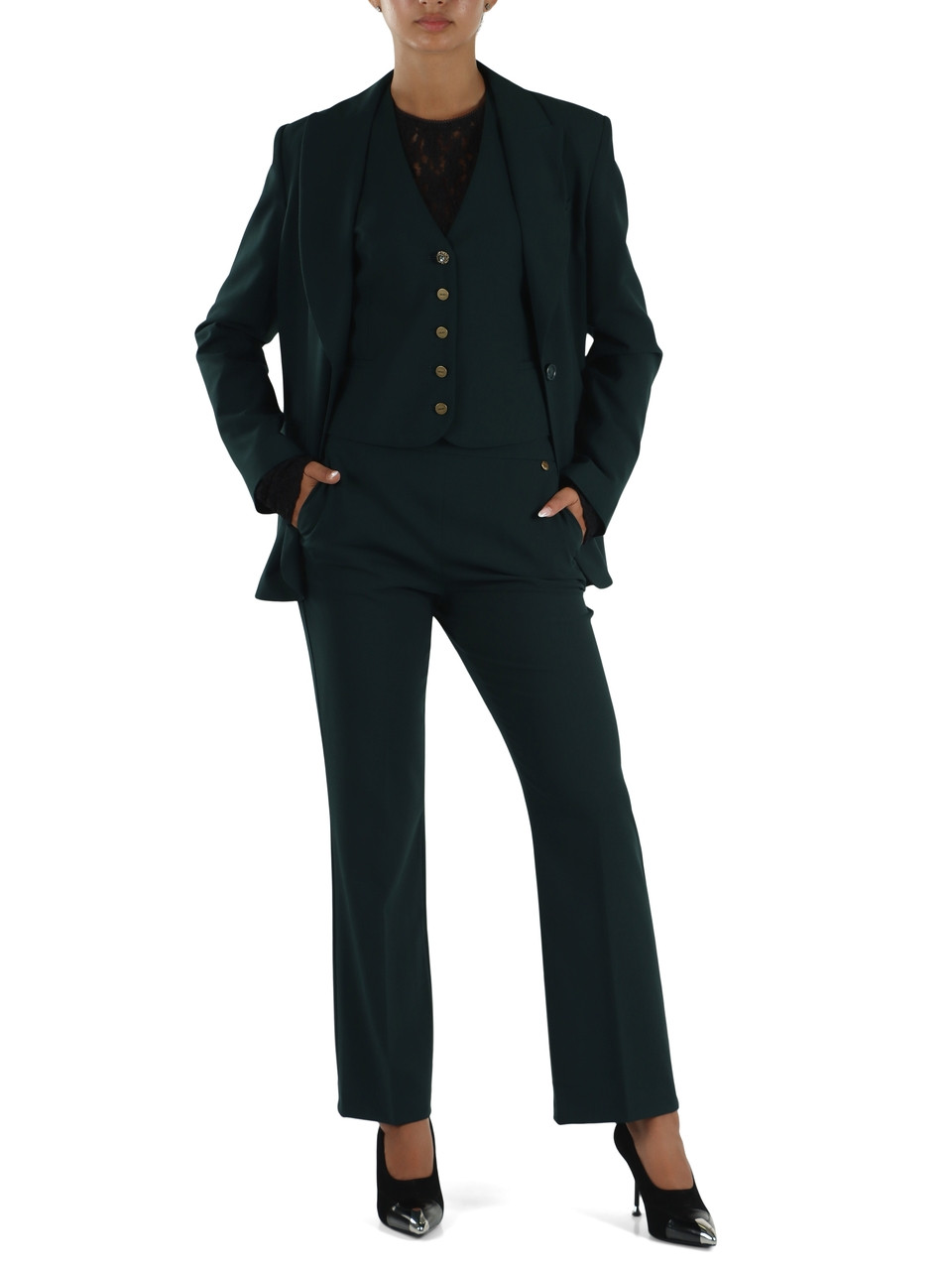 VERDE SCURO | Pantalone a trombetta in misto viscosa