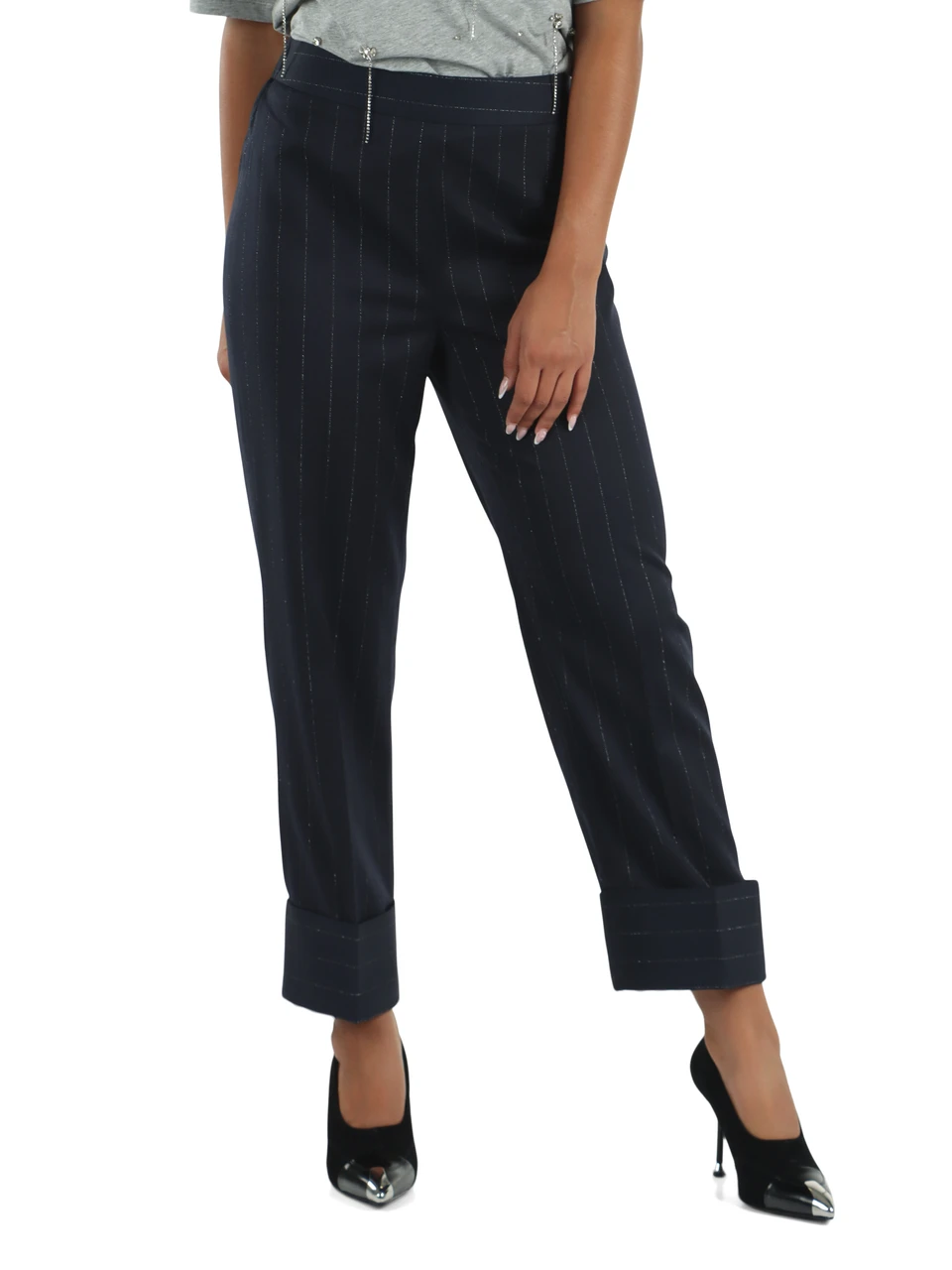 BLU | Pantalone gessato con risvolto