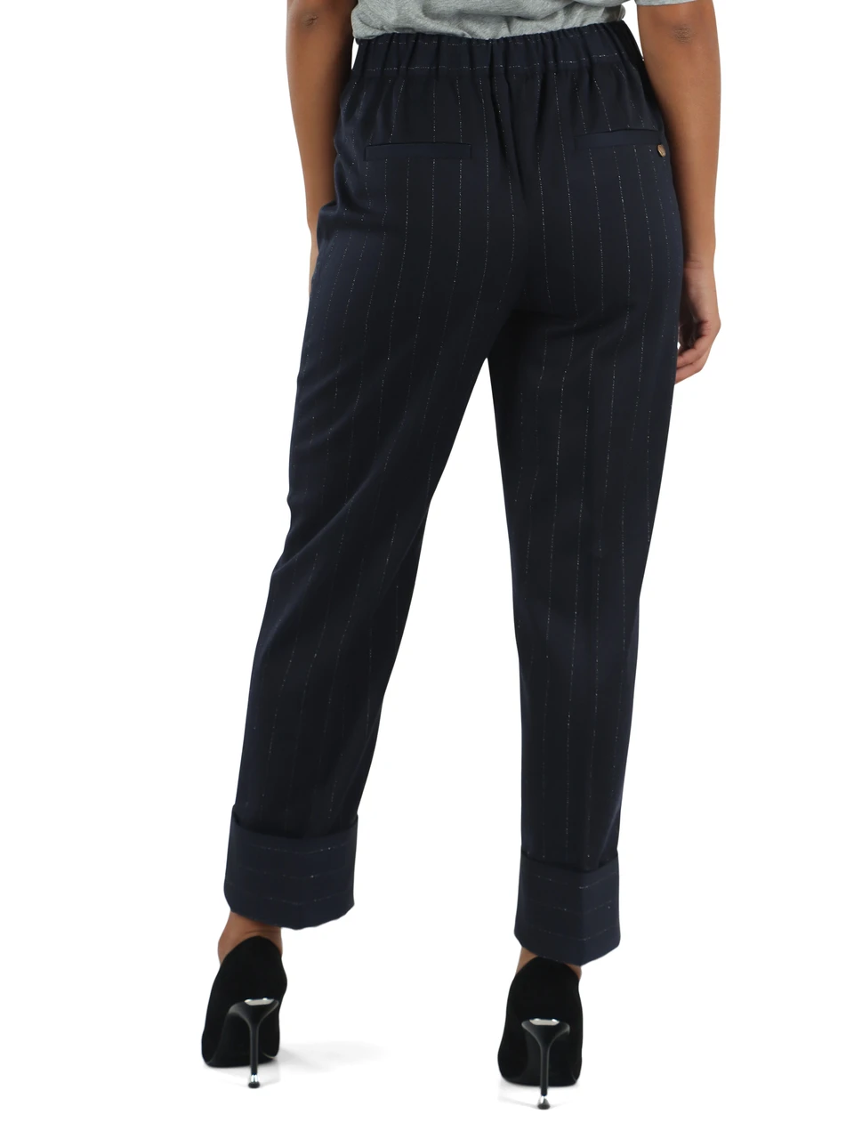 BLU | Pantalone gessato con risvolto
