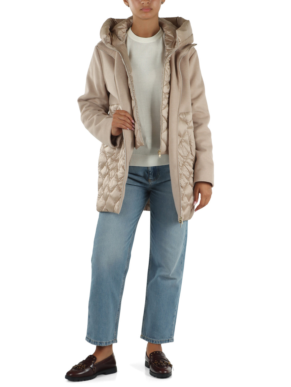 BEIGE | Piumino sintetico AMORE nylon trapuntato e panno soft