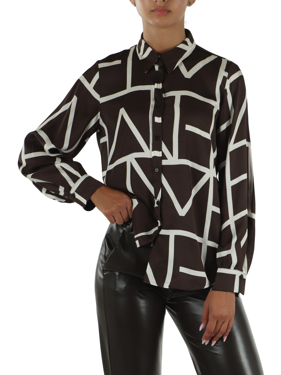MARRONE | Camicia in viscosa PAROLE con stampa logo