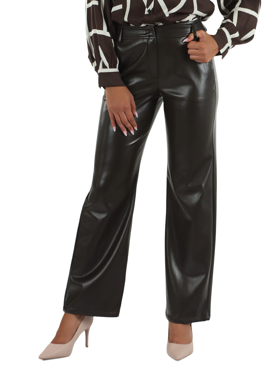 MARRONE | Pantalone effetto pelle ARGENTO