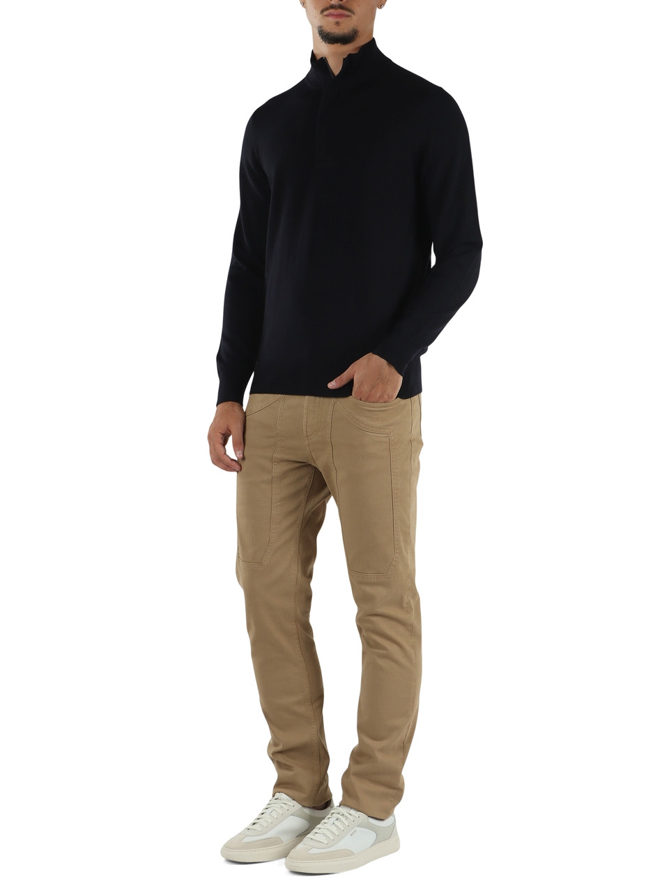 BLU SCURO | Maglia collo a zip in lana merino extrafine