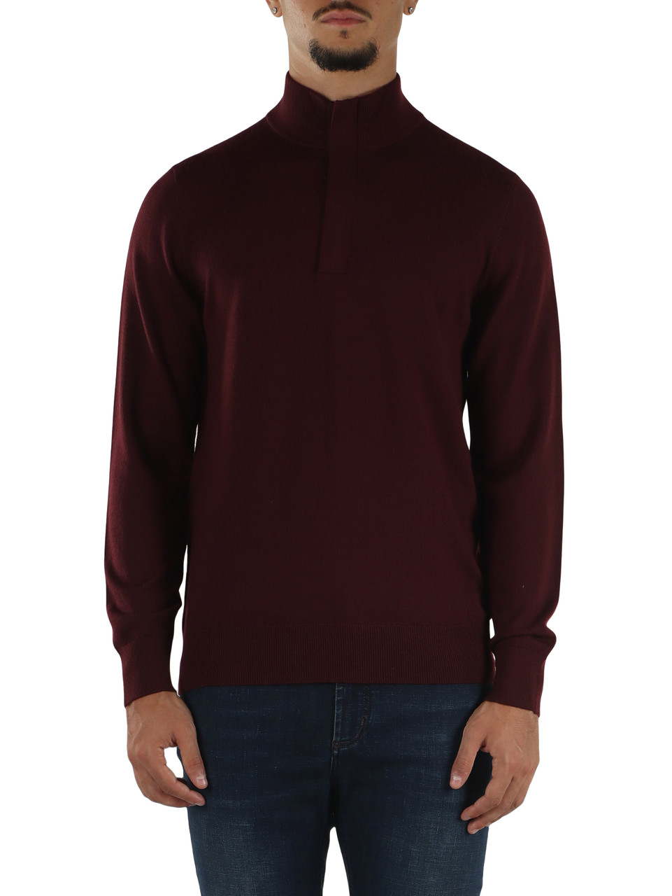 BORDEAUX | Maglia collo a zip in lana merino extrafine