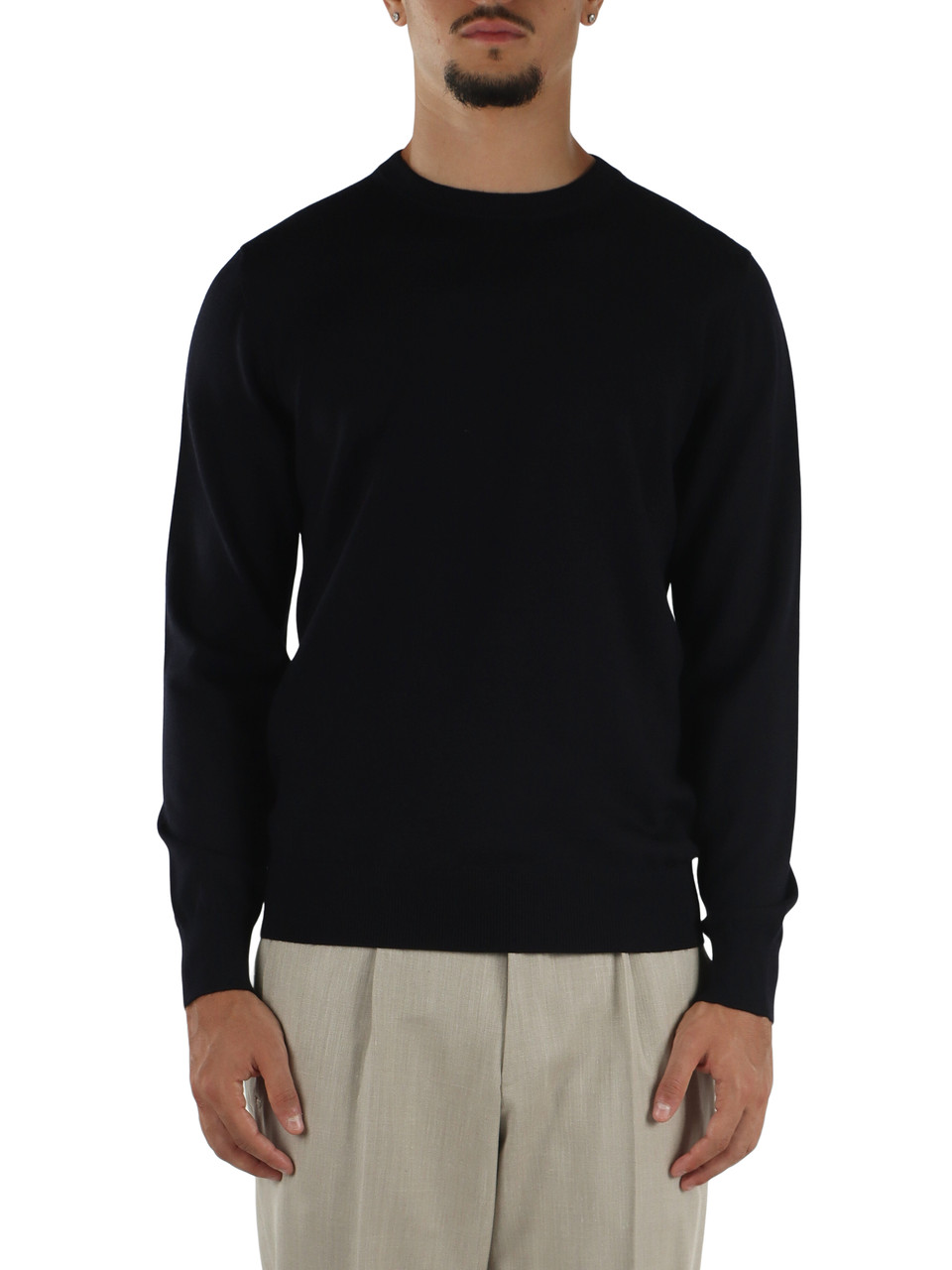 BLU SCURO | Maglia girocollo in lana merino extrafine