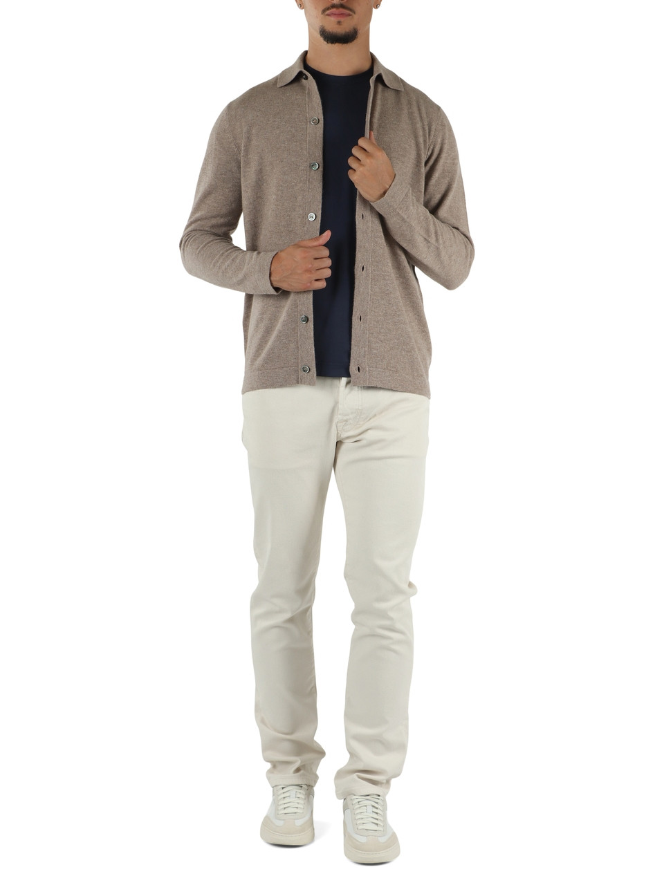 TORTORA | Cardigan in lana e cashmere con colletto a camicia