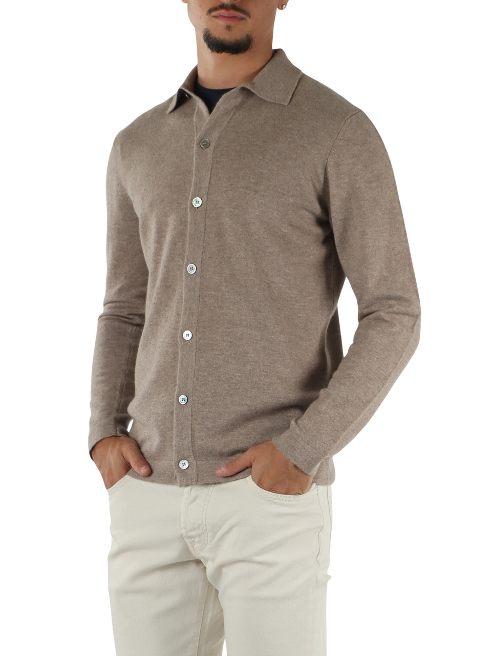 TORTORA | Cardigan in lana e cashmere con colletto a camicia