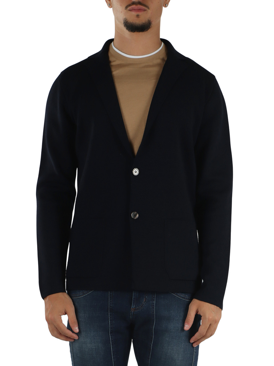 MARRONE | Cardigan modello giacca in misto lana