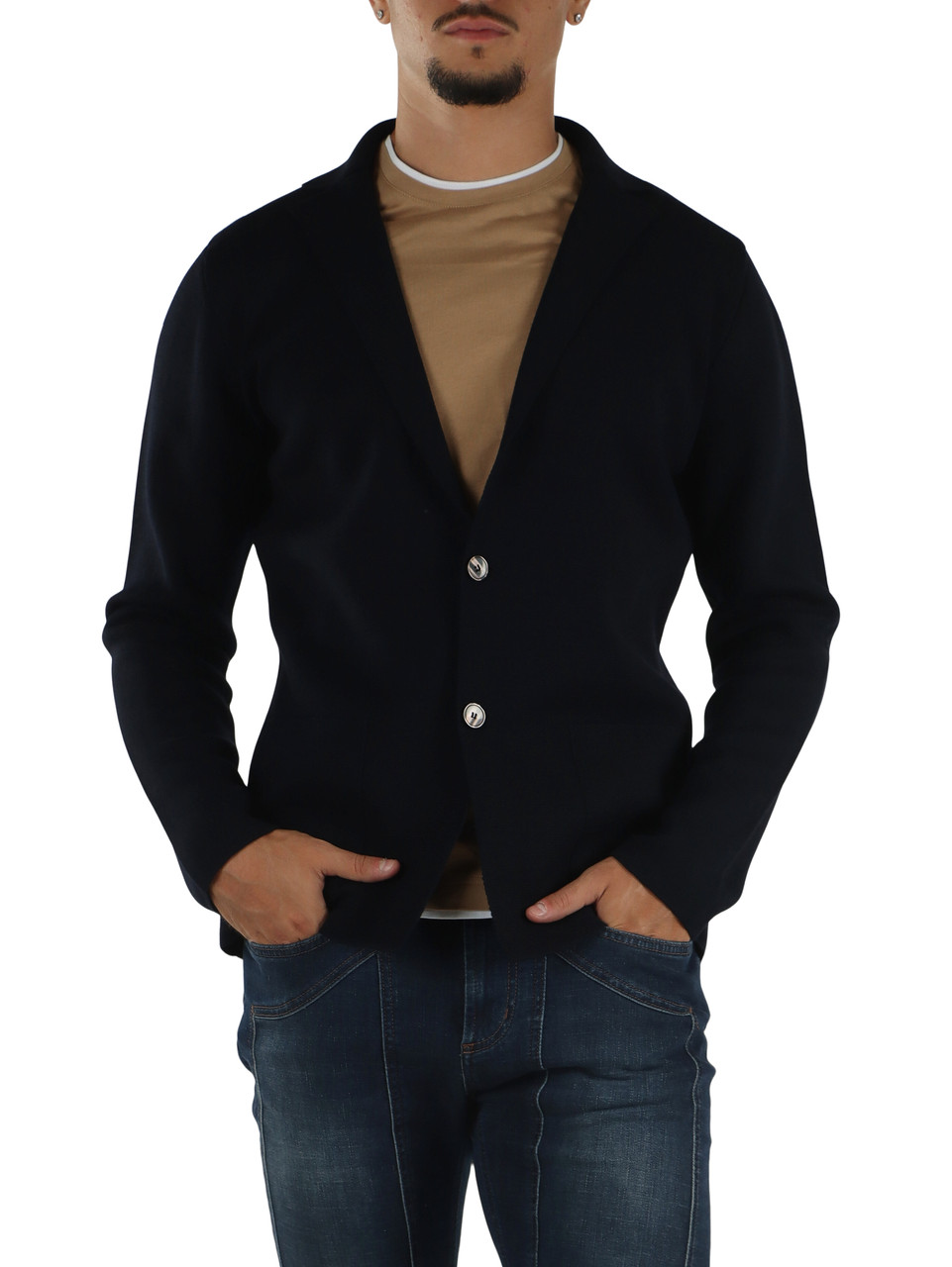 MARRONE | Cardigan modello giacca in misto lana