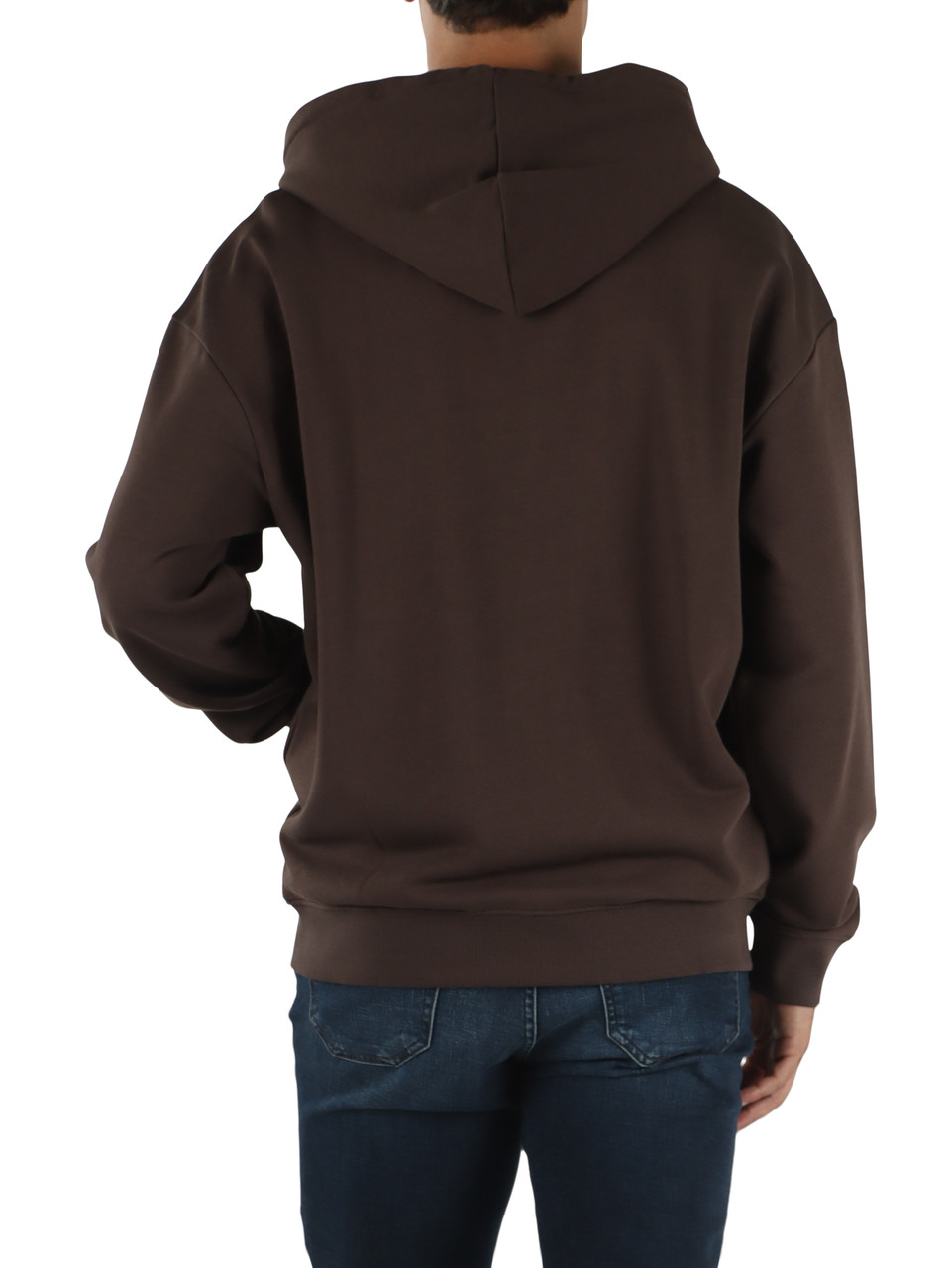 MARRONE | Felpa con zip e cappuccio in cotone garzato