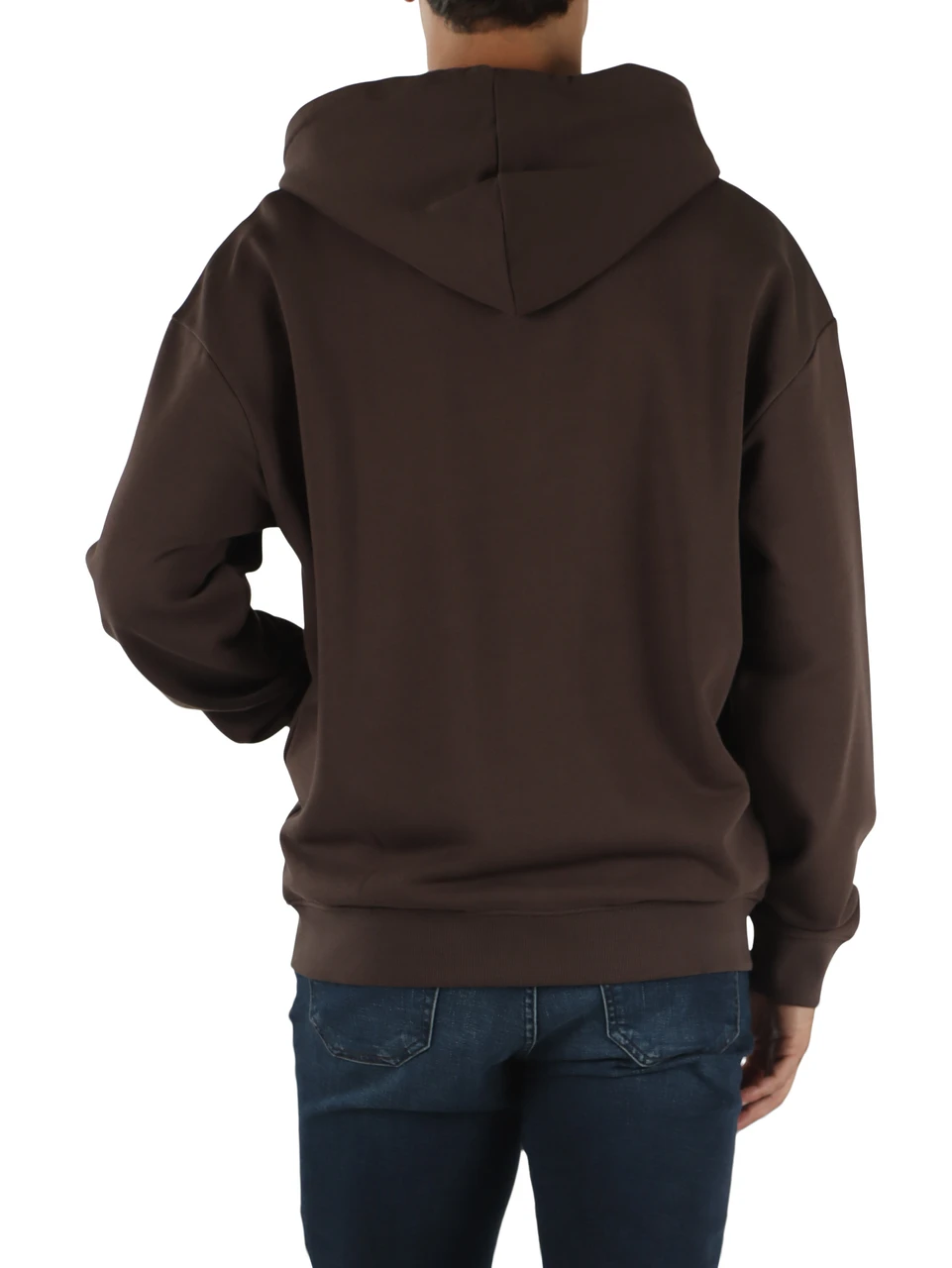 MARRONE | Felpa con zip e cappuccio in cotone garzato