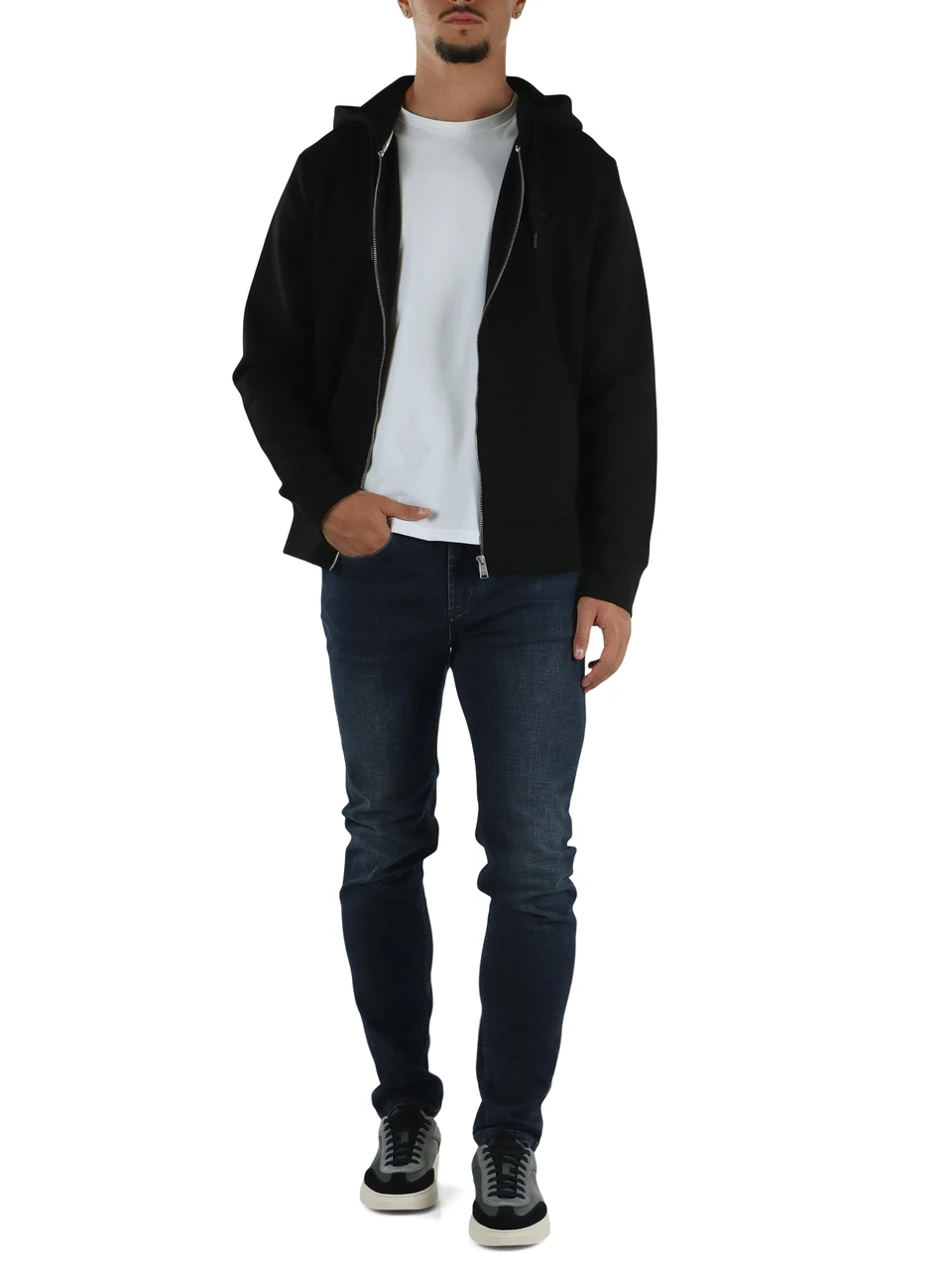 NERO | Felpa con zip e cappuccio in cotone
