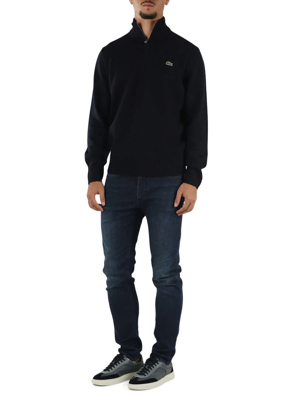BLU SCURO | Maglia collo a zip classic fit in lana