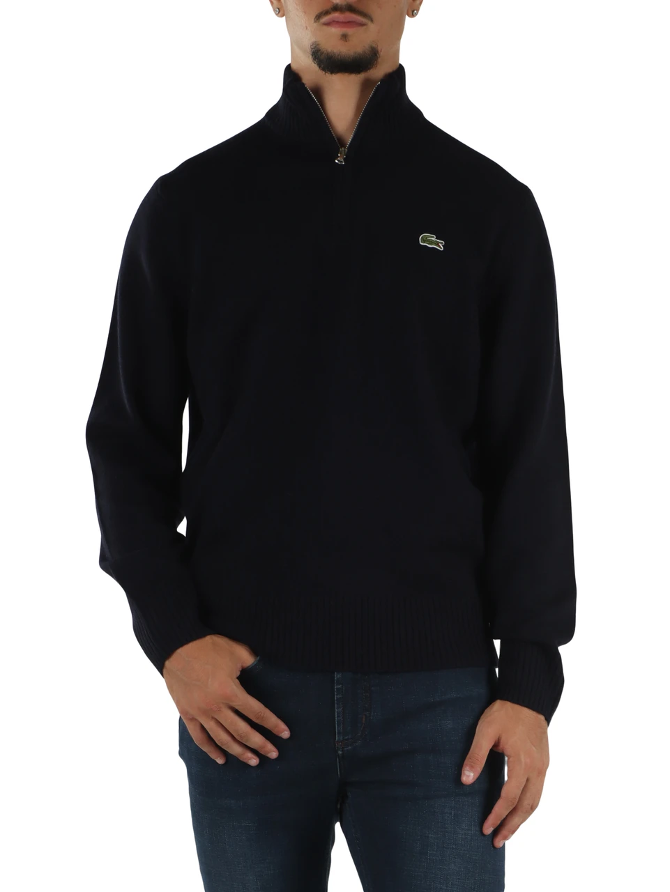 BLU SCURO | Maglia collo a zip classic fit in lana