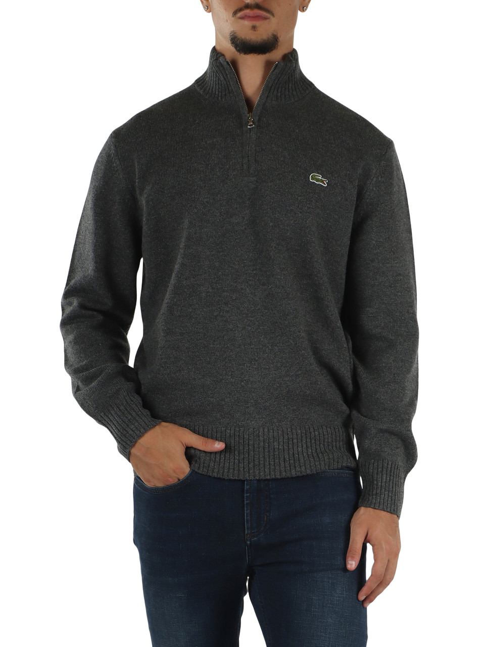 GRIGIO | Maglia collo a zip classic fit in lana