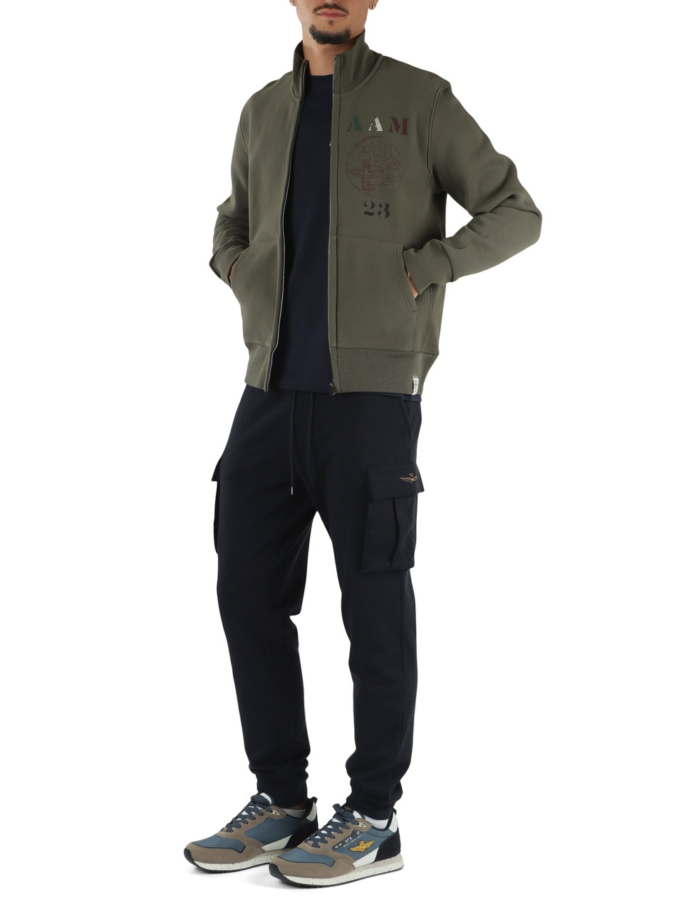 Militärgrün | Akademie-Sweatshirt mit Reißverschluss und Logodruck