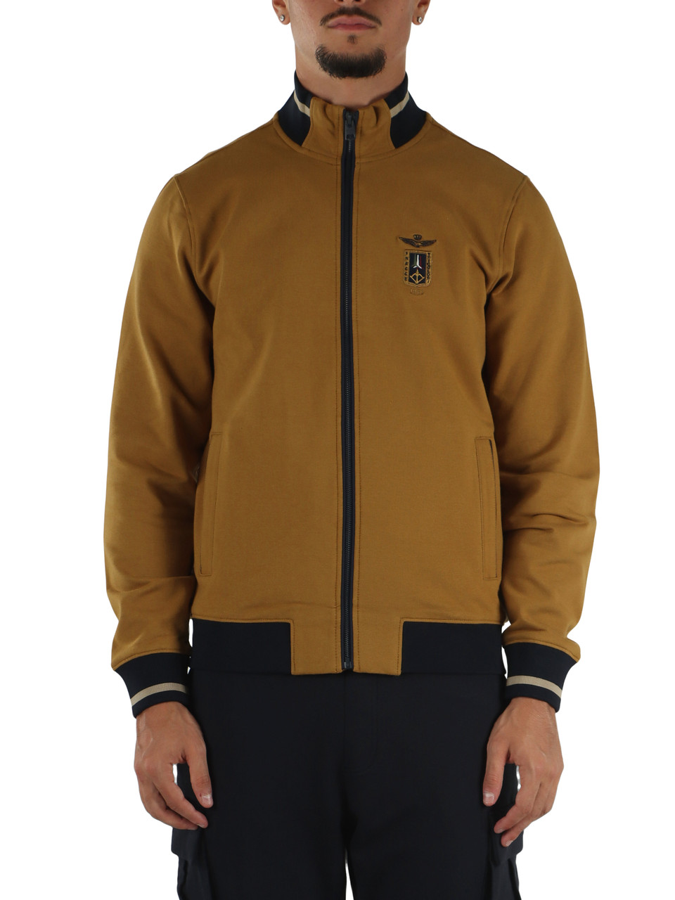 DUNKELGELB | Regular Fit Sweatshirt mit Reißverschluss und Logo-Stickerei
